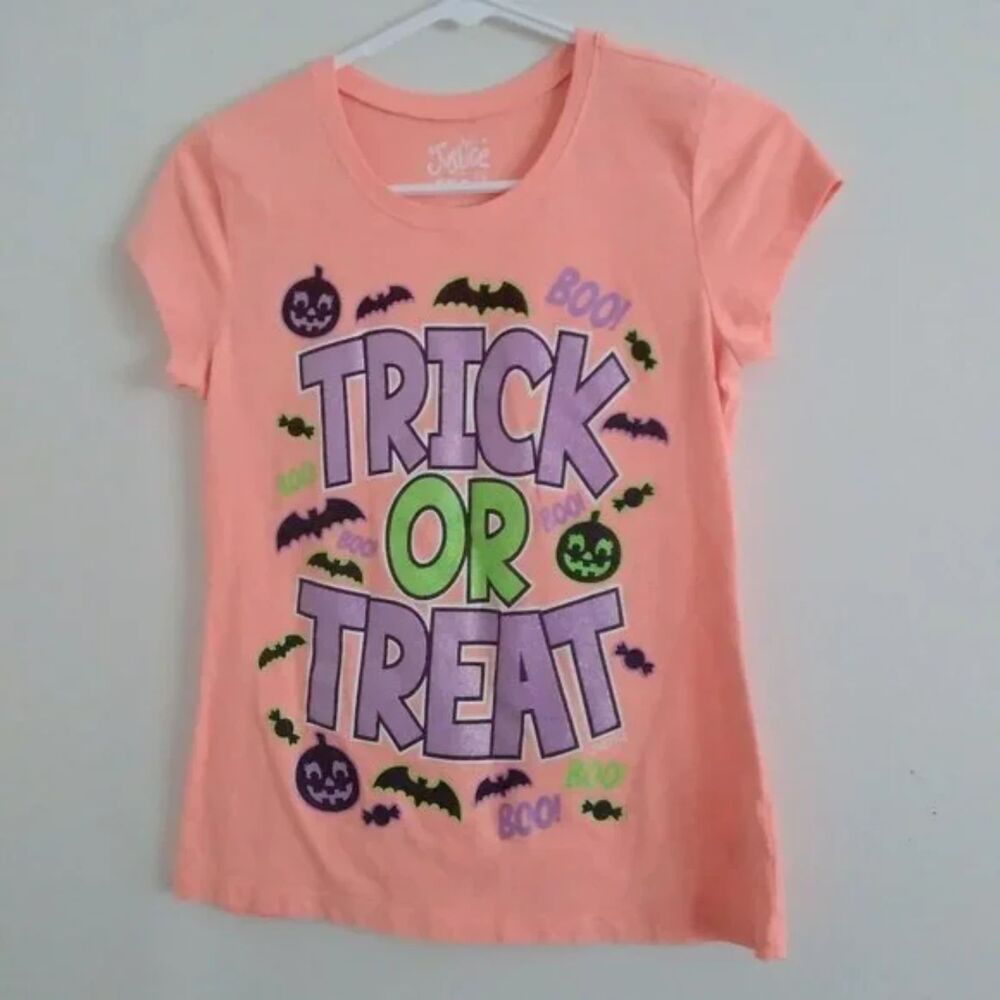 Justice girls 12 Halloween peach glitter graphic t‑shirt